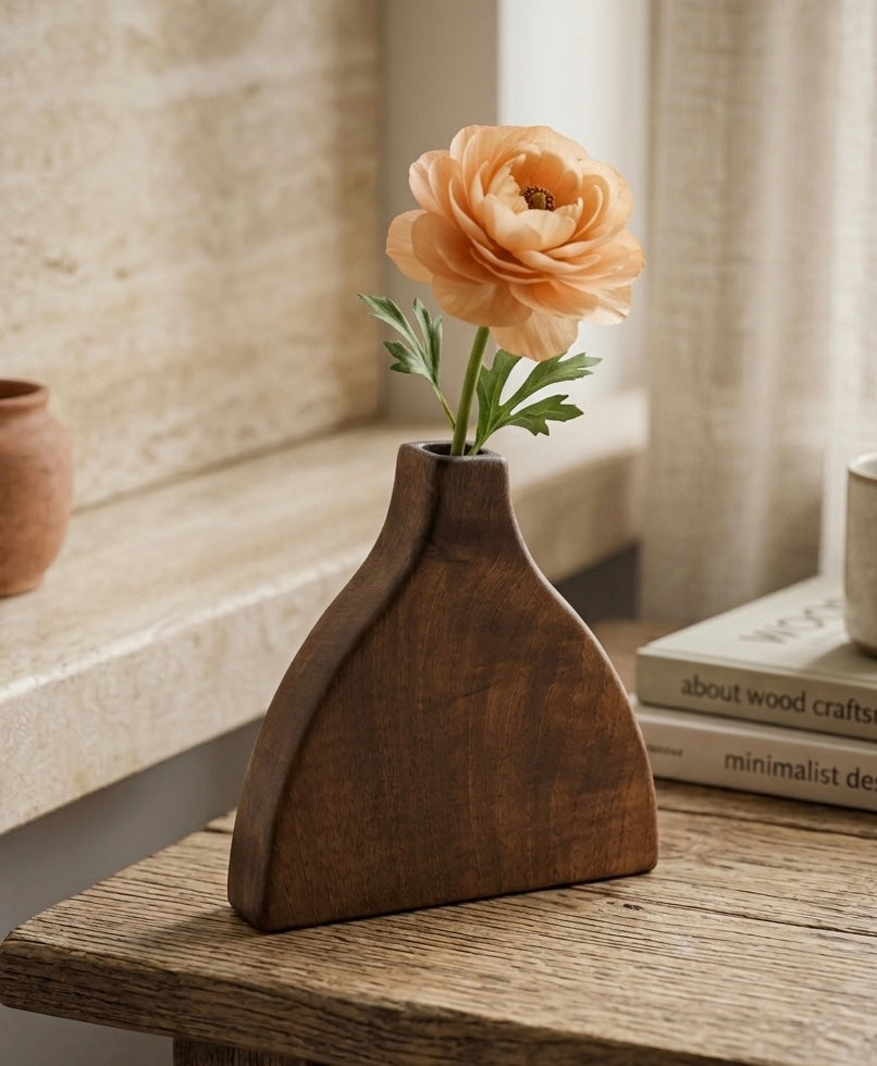 Vaso in Legno di Noce Massello – Fatto a Mano | Vaso Minimalista per Fiore | Decorazione Naturale per la Casa